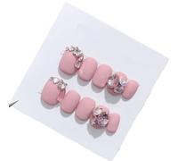 Pink pile diamond manicure, handcrafted nail patches, wearable manicure removable fake nails(M)
