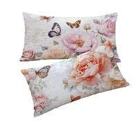 Pink Pillow Cases 2 Pack Flowers Cushion Covers 20 x 28 inch Rectangle Throw Pillow Covers linen Cushion Covers With Invisible Zipper Soft and Breathable for living Room Decor, Womans Gifts T0T921
