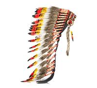 Pink Pineapple Handcrafted Native American Inspired Feather Headdress, Black Red Orange White, Fits Most Adults
