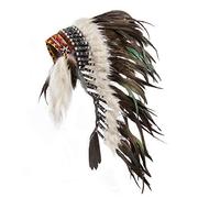 Pink Pineapple Handcrafted Native American Inspired Feather Headdress - Medium Length - Black and White
