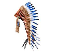 Pink Pineapple Handcrafted Native American Inspired Feather Headdress - Medium Length - Blue White and Black