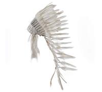 Pink Pineapple Handcrafted Native American Inspired Feather Headdress - Medium Length - White