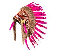 Pink Pineapple Handcrafted Native American Inspired Feather Headdress - Short Length - Fuchsia with Black Spots