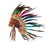 Pink Pineapple Handcrafted Native American Inspired Feather Headdress - Short Length - Rainbow