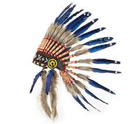 Pink Pineapple Handcrafted Native American Inspired Feather Headdress - Short Length - Royal Blue with Black Spots