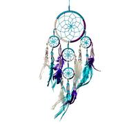 Pink Pineapple Handmade Bohemian Dream Catcher Ethical Hanging Dreamcatcher Wall Art with Aqua Blue, Purple and White Feathers and Beads with Traditional Crochet Design (12 x 35 cm)