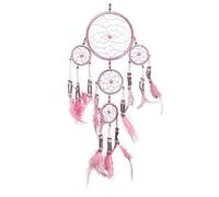 Pink Pineapple Handmade Bohemian Dream Catcher Ethical Hanging Dreamcatcher Wall Art with Feathers and Silver Beads Traditional Crochet Design - 12cm Wide, 35cm Long (Light Pink)