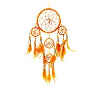 Pink Pineapple Handmade Bohemian Dream Catcher Ethical Hanging Dreamcatcher Wall Art with Feathers and Silver Beads Traditional Crochet Design - 12cm Wide, 35cm Long (Orange)