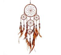 Pink Pineapple Handmade Bohemian Dream Catcher Ethical Hanging Dreamcatcher Wall Art with Feathers and Silver Beads Traditional Crochet Design - 12cm Wide, 35cm Long (Brown)