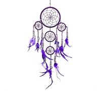 Pink Pineapple Handmade Bohemian Dream Catcher Ethical Hanging Dreamcatcher Wall Art with Feathers and Silver Beads Traditional Crochet Design - 12cm Wide, 35cm Long (Purple)