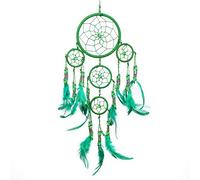 Pink Pineapple Handmade Bohemian Dream Catcher Ethical Hanging Dreamcatcher Wall Art with Green Feathers and Silver Beads Traditional Crochet Design - 12cm Wide, 35cm Long (Green)
