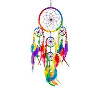 Pink Pineapple Small Handmade Bohemian Dream Catcher Ethical Hanging Dreamcatcher Wall Art with Rainbow Coloured Feathers and Silver Beads with Traditional Crochet Design (12x35 cm)