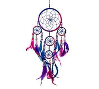 Pink Pineapple Small Handmade Bohemian Dream Catcher Ethical Hanging Dreamcatcher Wall Art with Royal Blue, Pink and Purple Feathers and Silver Beads with Traditional Crochet Design (12x35 CM)