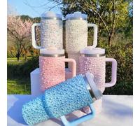 Pink, Pink, Blue, White, Lilac, Multicolour | Stainless Steel, Multiple Colours, Bead Embellished, Straw Included, Insulated Cup