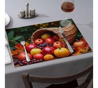 Pink Placemats A Cornucopia Filled With Apples, Grapes, And Pumpkins. Dining Place Mats Tablecloth Table Runner(6PCS)