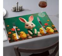Pink Placemats A Cute Rabbit With Four Ducklings Surrounded By Colorful Flowers. Dining Place Mats Tablecloth Table Runner(1PCS)