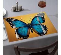 Pink Placemats A Vibrant Blue Butterfly With Intricate Patterns. Dining Place Mats Silicone Mats For Kitchen Counter Strawberry Rug(1PCS)