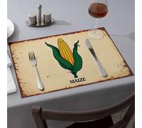 Pink Placemats Illustration Of An Ear Of Corn With The Word "Maize" Below It. Dining Place Mats Silicone Mats For Kitchen Counter Strawberry Rug(6PCS)