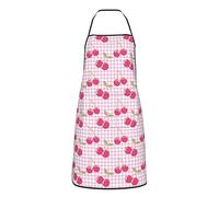 Pink Plaid Cherry Apron for Men Women with 2 Pockets, Hawaiian Waterproof Adjustable Aprons for Cooking