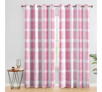 Pink Plaid Curtains, Gingham Tartan Blackout Curtains for Bedroom Living Room, 54 Inch Drop Drapes, Eyelet Thermal Window Treatments, 2 Panels E194