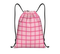 Pink Plaid Print Unisex String Backpack Durable Swimming Bags Portable Pe Bag For Picnic Gym Hiking