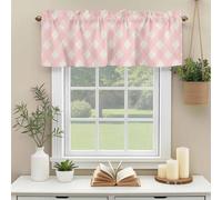 Pink Plaid Valances for Windows, Modern Simple Pink White Plaid Rod Pocket Valance Short Window Treatments Curtains for Kitchen Bathroom Bedroom Decor, 42 x 12 Inches