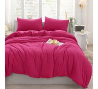 (Pink- Plain Dyed Duvet Cover) King Duvet Cover Plain Reversible 3PCS Bedding Set