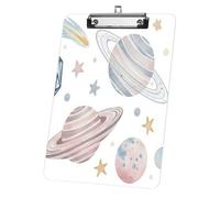 Pink Planet Office Clipboard, Acrylic Decorative Legal Size Clip Board 9"× 12. 5" with Low Profile Metal Clip, Acrylic Clipboards for School Offoce Lady Men Women Nurses