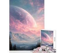 Pink Planet over Mountain Landscape Jigsaws 1000 Pieces for Teenagers Stimulate Active Brain And Mind Gentle Relaxing Fun Activity (38X52cm)