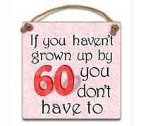 Pink Plaque -If you haven't grown up by 60 you don't have to,Wooden 60th Birthday Gift for Men Women Dad Sister Brother Friend