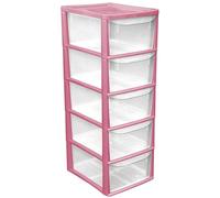 Pink Plastic 5 Drawer Storage Tower Unit Chest Office Home School