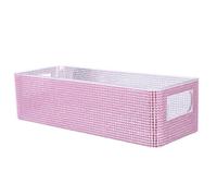 Pink Plastic Bathroom Tray with Handles for Cosmetics Jewelry | Rectangle Design, Moisture Resistant Surface, Bling Encrusted Finish, Guest Bathroom or Sink Use