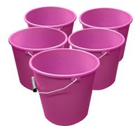 Pink Plastic Calf Feed Buckets Heavy Duty with Metal Handle - 1 Gallon 5L Bucket 5 Pack