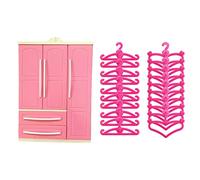 Pink Plastic Doll Closet Wardrobe Birthday Gifts Clothing Organizer Scenery