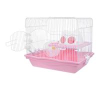 Pink Plastic Hamster Cage with Wheel, Slide Tunnel, Two Tier Habitat