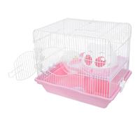 Pink Plastic Hamster Castle Cage with Slide Tunnel and Wheel | Two Tier Design, Water Bottle and Food Bowl Included, Easy to Clean Home Habitat Setup