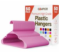 Pink Plastic Hangers 50 Pack- Heavy-Duty Plastic Hangers Slim and Space-Saving Hangers, Durable and Lightweight PP Hangers with Non-Slip Shoulder Notches for Slip Dresses, Suits, Jackets & Camisoles