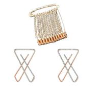 Pink Plated White Diamond with Pink Plated Big X Shape Single Line Saree Pin Set 14 (14 Pcs)