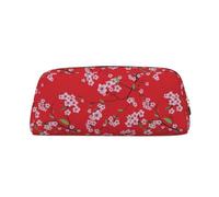 Pink Plum Blossom Printing Leather Pencil Pouch Pen Case Elegant and Practical Bag for Students Perfect for Office School