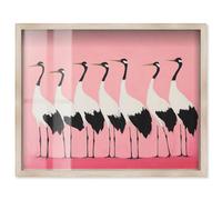 Pink Plumage Parade Shadowbox Print Coastal Art by Art Remedy, Blonde Frame, 20 x 16