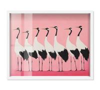 Pink Plumage Parade Shadowbox Print Coastal Art by Art Remedy, White Frame, 20 x 16