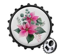 Pink Poinsettia Eucalyptus Greenery Floral Bottle Opener Round Fridge Magnets Beverage Beer Magnetic Bottle Cap Opener for Fridge, Kitchen, Office