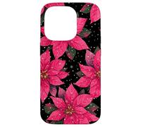 Pink Poinsettia Winter Snow Christmas Botanical Xmas Flower Case for iPhone 14 Pro