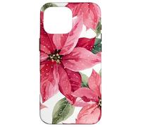 Pink Poinsettia Winter Snow Christmas Botanical Xmas Flower Case for iPhone 16 Pro Max