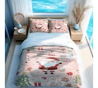 Pink Polka Dot Background Merry Snowman Christmas Tree Printed Duvet Cover Set, 3D Printed Duvet Quilt Cover (04,King 240x220 + 80x80cm)
