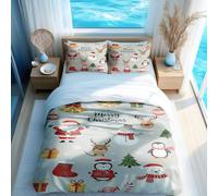 Pink Polka Dot Background Merry Snowman Christmas Tree Printed Duvet Cover Set, 3D Printed Duvet Quilt Cover (03,King 240x220 + 50x75cm)