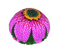 Pink polka dot floral pattern shower cap with double layer, hold your hair well whether it is showering or bathing.