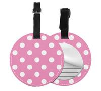 Pink Polka Dot,Luggage Tags Pu Leather Name Tag Travel Suitcase Identifier ID Tags Durable Baggage Label 2 pcs