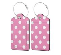 Pink Polka Dot,Luggage Tags Pu Leather Name Tag Travel Suitcase Identifier ID Tags Durable Luggage Label 2 pcs