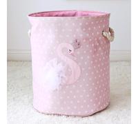 Pink Polka Dot Storage Baskets for Girls Thicken Canvas Collapsible Laundry Hamper Clothes Basket Cute Cartoon Nursery Hamper for Bedroom,Toy Storage Organizer,Home Decor (Swan)